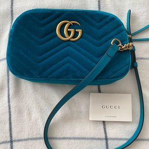 Velvet Matelasse Small GG Marmont Petrol Blue